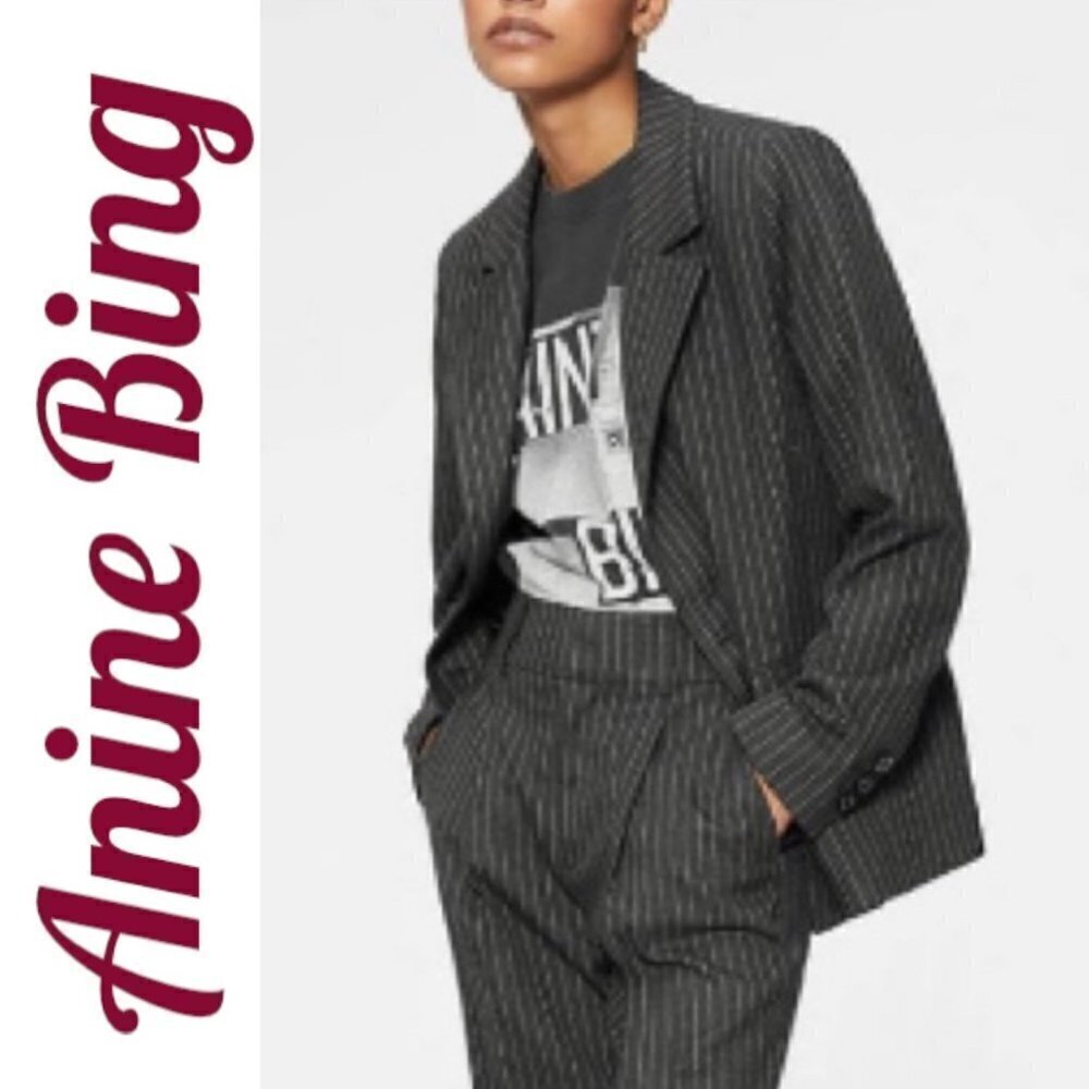 ANINE BING Becky Gray Pinstriped Blazer Double Breasted Menswear, Size 6